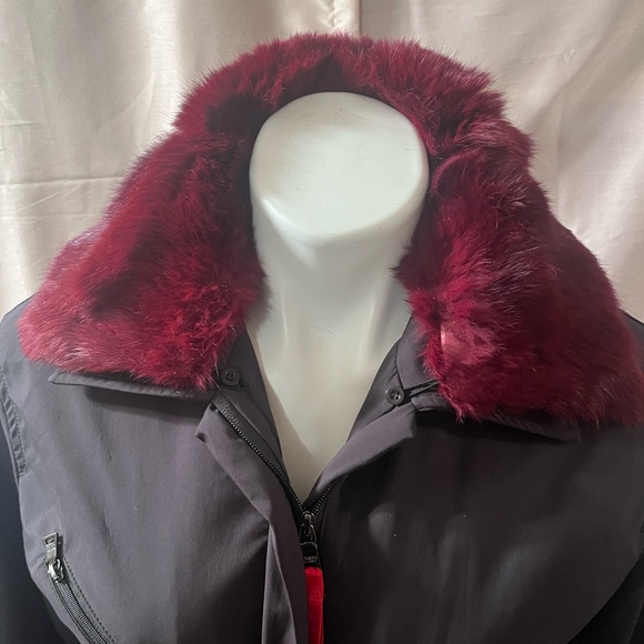 Women’s Black Jacket with Red Fur Collar - Picture 5 of 14